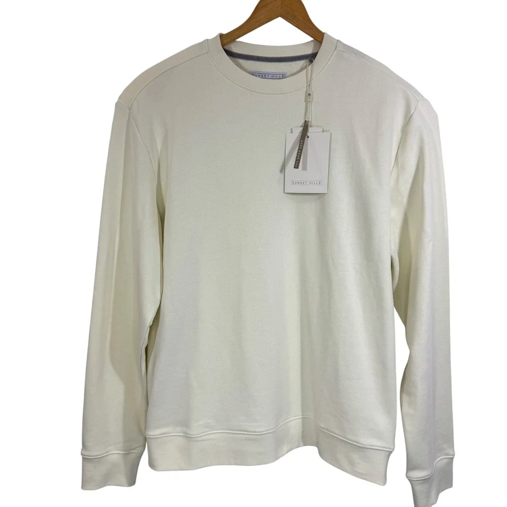 New Sunset Hills Men's Crew Neck Cream Sweatshirt Long Sleeve Casual‎ Top Size L
